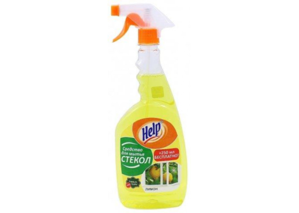 Help средство для чистки и мытья стекол 500мл+250мл Лимон с распылителем