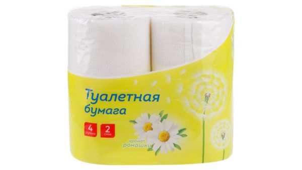 Бумага туалетная OfficeClean 2-слойная, 4шт., тиснение, белая, ромашка