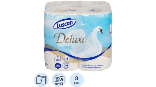 Бумага туалетная Luscan Deluxe 3сл бел 100%цел втул 19,35м 155л 8рул/уп